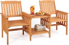 Image of Garden Loveseat Bench 2 Seater Table Parasol Hole Outdoor Seating Natural Wood