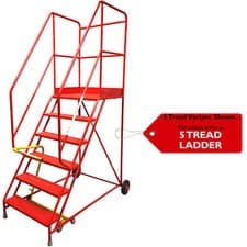 Image of 5 Tread HEAVY DUTY Mobile Warehouse Stairs Punched Steps 2.13m Safety Ladder