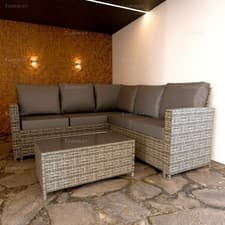 Image of L Shape Rattan Corner Garden Furniture Set - 100mm Thick Cushions Included