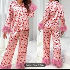 Image of Women Valentines Romantic Pyjamas For Lounge Heart Print Shirt And Trousers Set