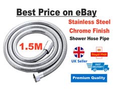 Image of HIGH QUALITY SHOWER HOSE FLEXIBLE STAINLESS STEEL CHROME BATHROOM PIPE 1.5M