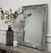 Image of 50x70cm Silver Solid Wood Wall Mirror - French Wooden Rococo Chic - Haywood