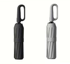 Image of Automatic Compact Folding Windproof Umbrella - 8-Rib, with Hook - Black or Grey