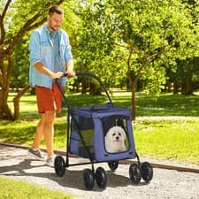 Image of PawHut One-click Foldable Pet Stroller w/ Mesh Windows, for Small Pets - Grey