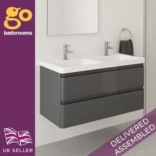 Image of 1200mm Wall Hung Bathroom Vanity Unit Dark Grey Gloss Double Resin Basin Sink