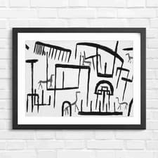 Image of Bold Abstract Black And White Composition With Rust Animals Black & White Framed