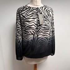 Image of Mint Velvet Blouse Top Size 12 Zebra Stripe Sheer Long Sleeves New With Tags
