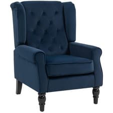Image of HOMCOM Accent Armchair Home Furniture Retro Tufted Club Fabric Dark Blue