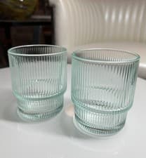 Image of Set of 2 Jonathan Adler Biba Ribbed Aquamarine Teal Tumbler Glasses