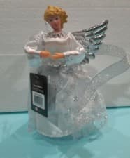 Image of Traditional Angel Tree Topper. Christmas Tree Top Decoration. Silver 21cm.