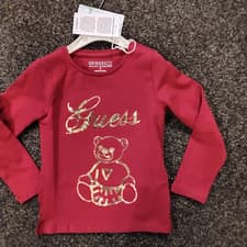 Image of SALE NEW GUESS GIRLS BURGUNDY T-SHIRT SIZES 3 YRS 4 YRS 5 YRS 6 YRS 7 YRS