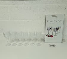 Image of Galway Crystal Renmore Goblet Wine Glasses Set of 6 Elegant Cut Glass
