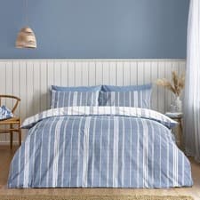 Image of Catherine Lansfield Harbour Stripe Reversible Duvet Cover Set with Pillowcases