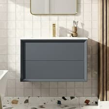 Image of Signature Verge Wall Hung 2-Drawer Vanity Unit with Basin 615mm Wide Matt Storm