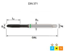 Image of MAYDOWN M8 x 1.25 SPIRAL POINT TAP HSS-E GREEN RING HARDSLICK TM80530800