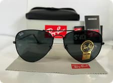 Image of Ray-Ban RB3025 Aviator Pilot Sunglasses Black Frame Glass Gray Lens 58-14mm