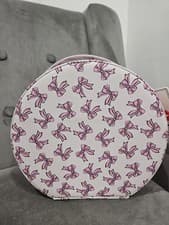 Image of Vanity Case w/ Pink Bows Pattern, Pink Interior Small Mirror Tiktok Viral NWT