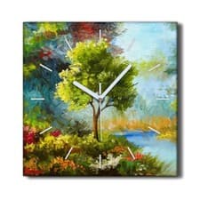Image of Silent Wall Clock Canvas 30x30 Painting Abstract Flowers Forest Trees Nature