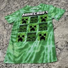 Image of Mojang Minecraft Boy's Sz M Creeper Faces Graphic Print Green T-Shirt - NWOT