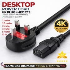 Image of Power Cord UK Plug to IEC Cable (PC Mains Kettle Lead) C13 1m/2m/3m/5m/10m Lot