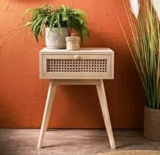 Image of New Solid Yet Stylish Urban 1 Drawer Bedside Table With Cane Detailing