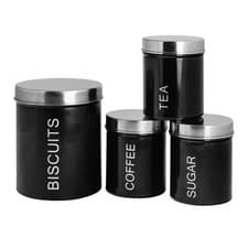 Image of 4 Piece Round Metal Kitchen Canisters Set - Black