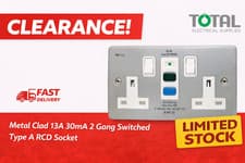 Image of Metal Clad 13A 30Ma 2 Gang Switched Type A Rcd Socket