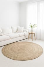 Image of DHAKA Round Jute Rug Hand Woven Mat Rustic Natural Fibre Braided Indian Jute