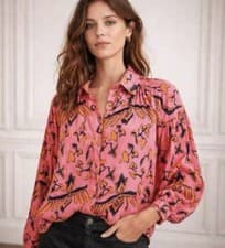Image of ba&sh Pink Orange Purple Orchid Floral Print Shirt Blouse Size 1 8 36 NWOT