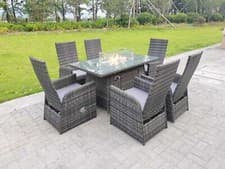 Image of Fimous Rattan Garden Furniture Gas Fire Pit Heater Dining Table Reclining Chairs
