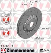 Image of 2x Brake disc Vented 100.3374.70 ZIMMERMANN for AUDI VW