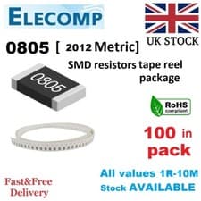 Image of 0805 SMD Resistors 1% 5% all Range 0 Ohm - 10MOhm 100 in Pack,reel Free postage