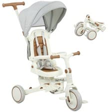 Image of AIYAPLAY 5 in 1 Foldable Kids Trike, Toddler Tricycle for 1-3 Years, Cream White