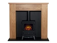 Image of Adam New England Stove Fireplace Oak & Black + Hudson Electric Stove Black, 48"