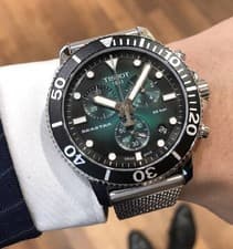 Image of NEW TISSOT MENS WATCH SEASTAR 1000 CHRONOGRAPH STEEL MESH STRAP & GREEN DIAL