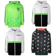 Image of Minecraft Hoodie for Boys Zipped Cotton Sweatshirt Green Creeper Top
