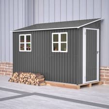 Image of BIRCHTREE 4x10ft Lean To Garden Shed Metal Storage Tool House Pent Roof Grey