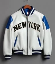 Image of NBA New York Knicks Varsity Leather Jacket Kith Avirex Jacket With chenile Logo
