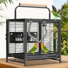 Image of 48cmBird Travel Cage, Wrought Iron, Portable Parrot Carrier, Perch, Tray, Handle