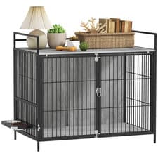 Image of PawHut Dog Crate Furniture with Rotating Bowl Holder for Large Dogs