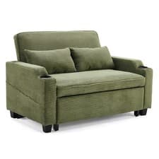 Image of 2 Seater Sofa Bed Green Living Room Pull Out Convertible Sleeper with 2 Cushions