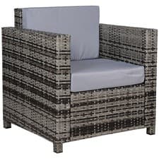 Image of Outsunny Rattan Garden Armchair, Cushioned Single Rattan Chair, Grey