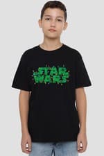 Image of Star Wars Christmas Lights Logo Kids T-Shirt Black