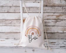 Image of Personalised Drawstring Bag Rainbow Gifts For Girls Nursery Bag PE School Bag