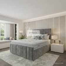 Image of Luxury Velvet Ottoman Storage Bed Frame GasLift with Tall Headboard Modern UK
