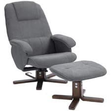 Image of HOMCOM Swivel Recliner Chair and Footstool Linen-touch Fabric Wooden Base, Grey