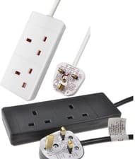 Image of 2 Two Gang Extension Lead 13A Surge Protected Black White UK Plug Socket UK Lead