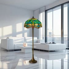 Image of Green Tiffany Floor Lamp 16 INCH STAINED GLASS HANDCRAFTED UK