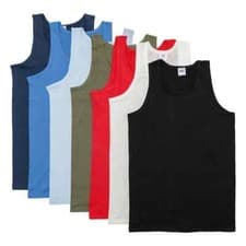 Image of Mens Vests 100% Cotton Plain Tank Top Summer Training Gym Plain Tops 6 Pack