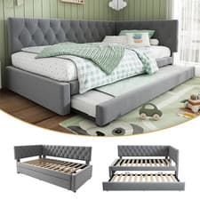 Image of 3FT Single Daybed 90X190cm Pull Out Trundle Bed for Adults Kids Velvet, Grey